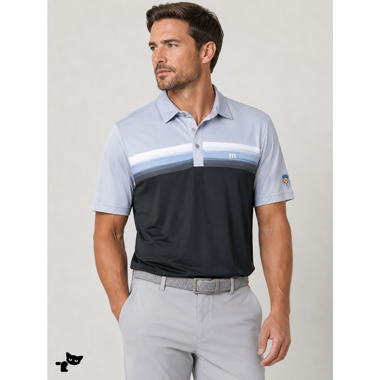 Travis Matthew Light Blue to Black Ombre Short Sleeve Golf Shirt M