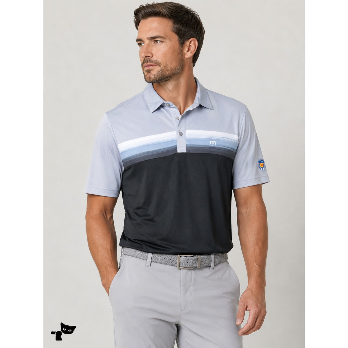 Travis Matthew Light Blue to Black Ombre Short Sleeve Golf Shirt M