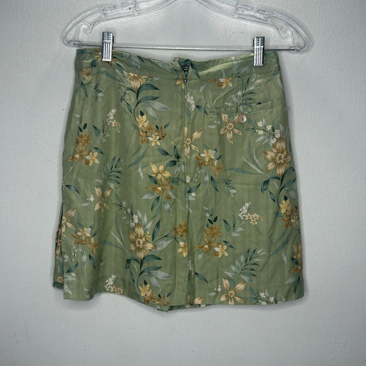 EP Pro 100% Silk Green Yellow & Cream Floral Golf Mini Skirt Skort 4