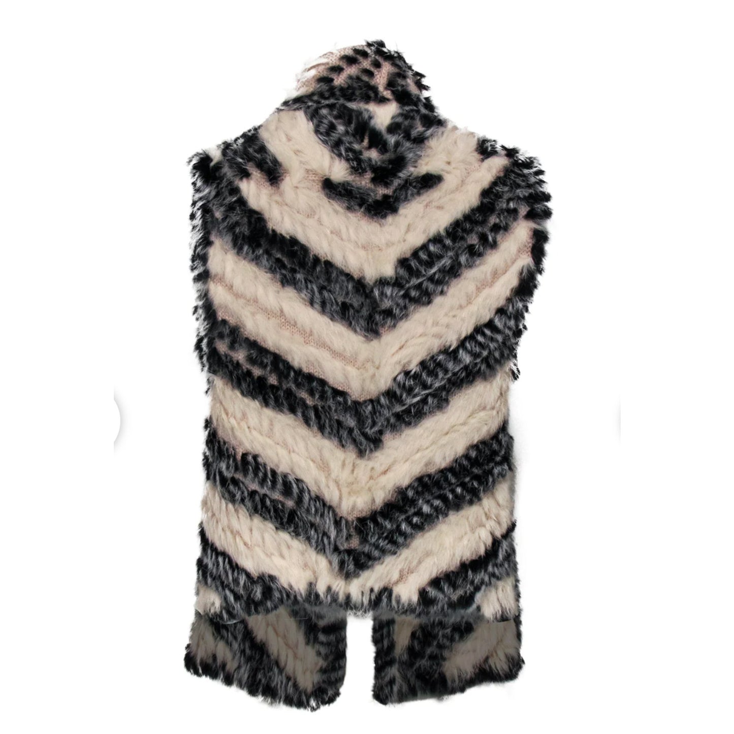 Marc by Marc Jacobs Cream Black Striped Knitted Soft Rabbit Fur Pocket Vest OS