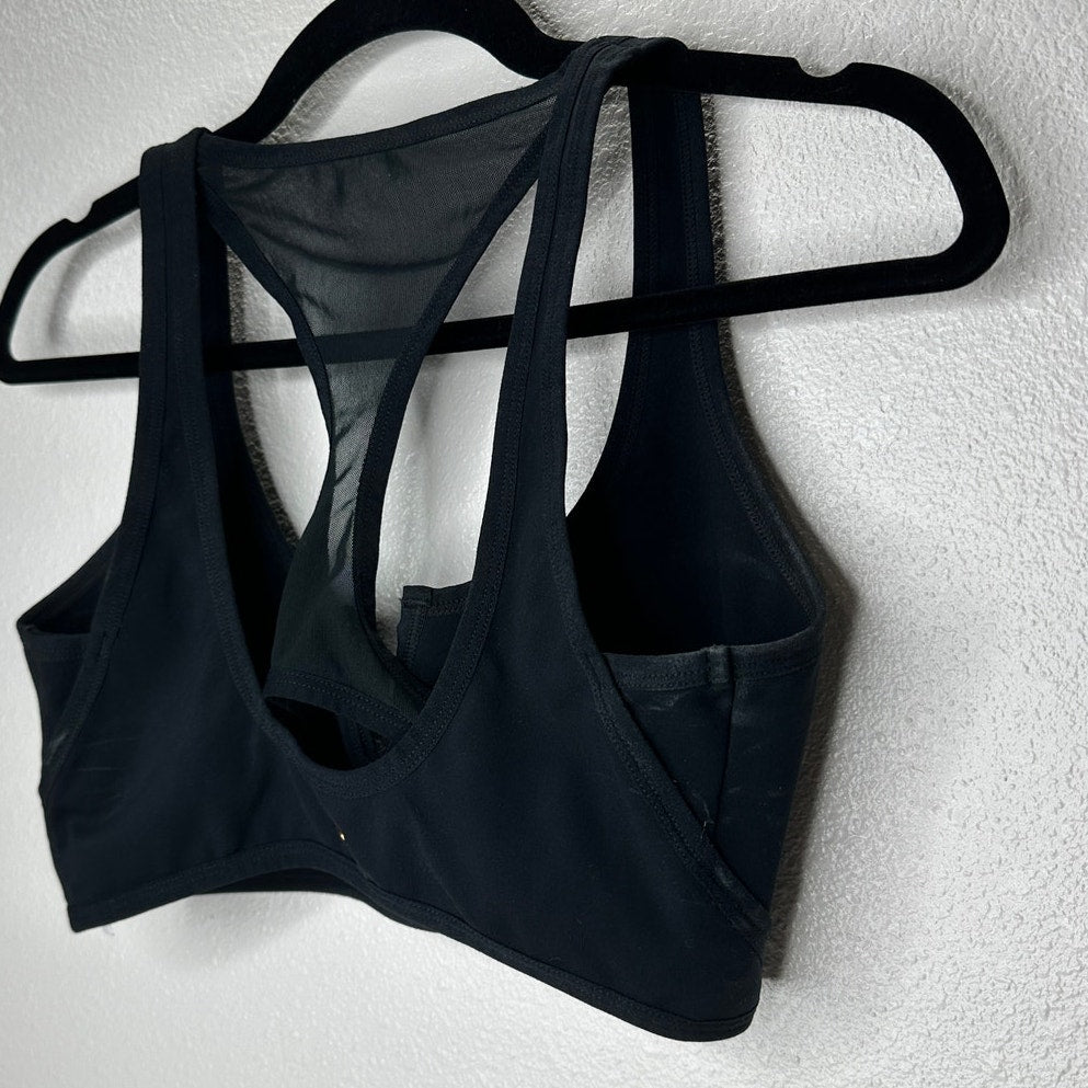 L SPACE Black V-Neck Back Mesh Racerback Sports Bra Large