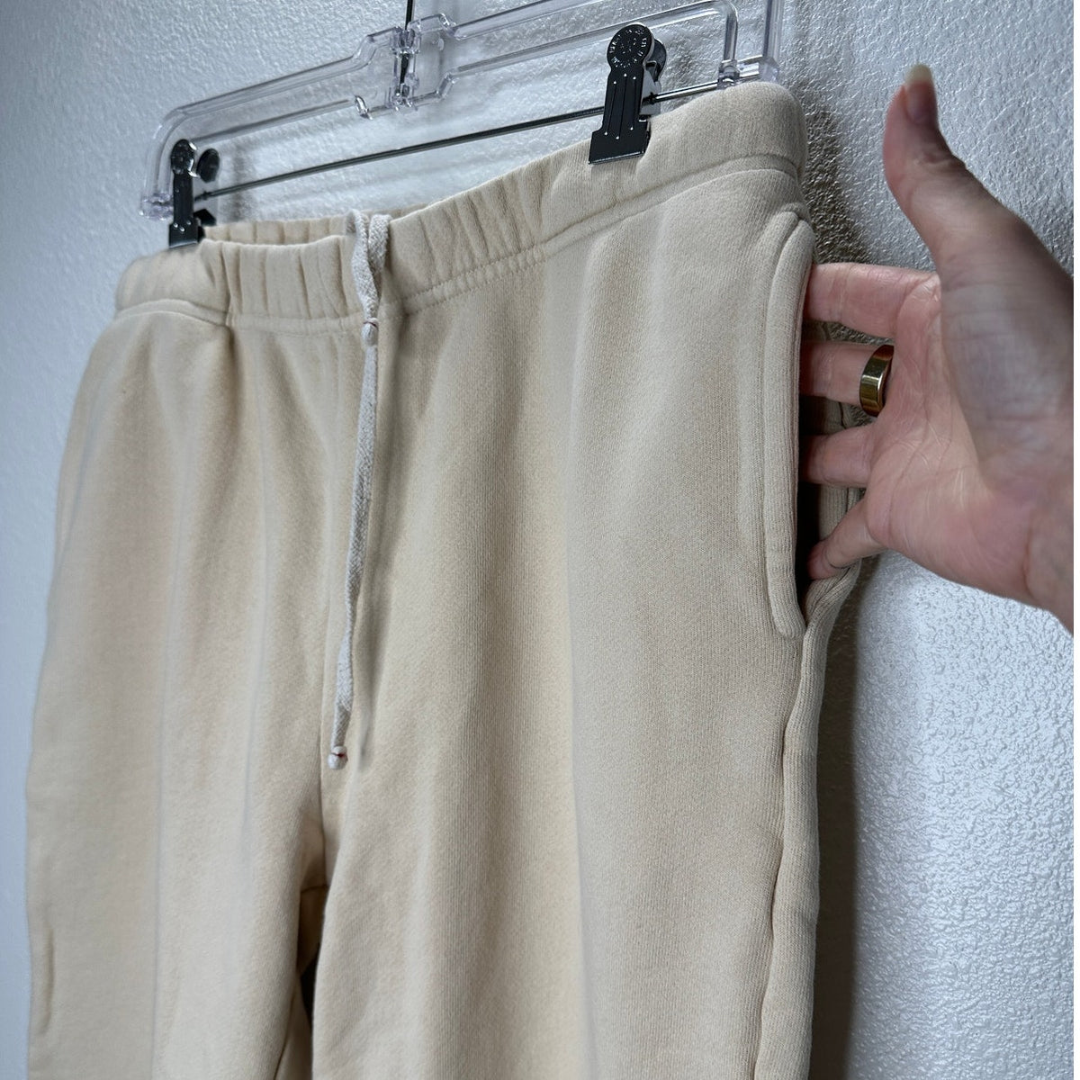 Les Tien Mens Cream Pullover Hoodie & Matching Sweatpants  Set M