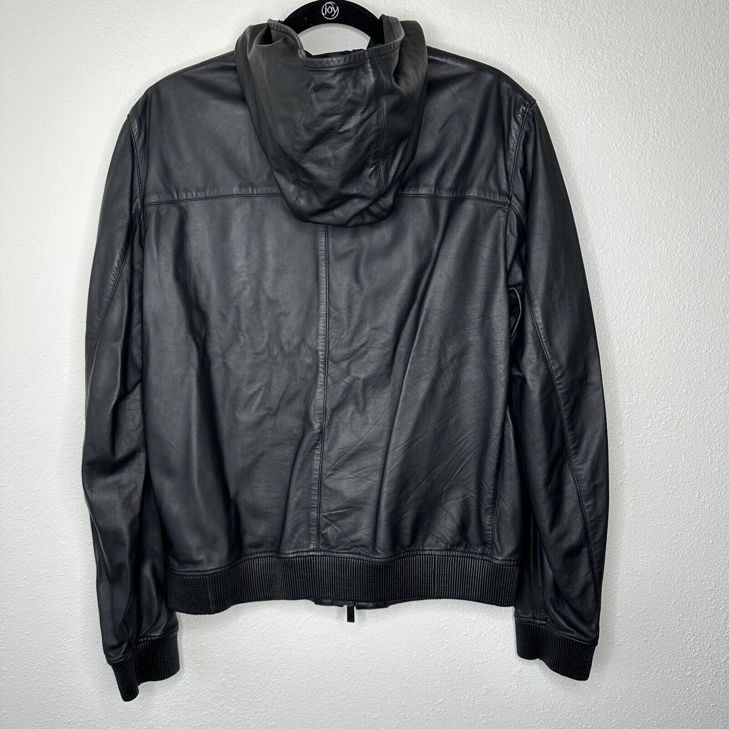 Fendi Black Soft Leather Fendi Embossed Monogram Front Long Sleeve Hooded Jacket