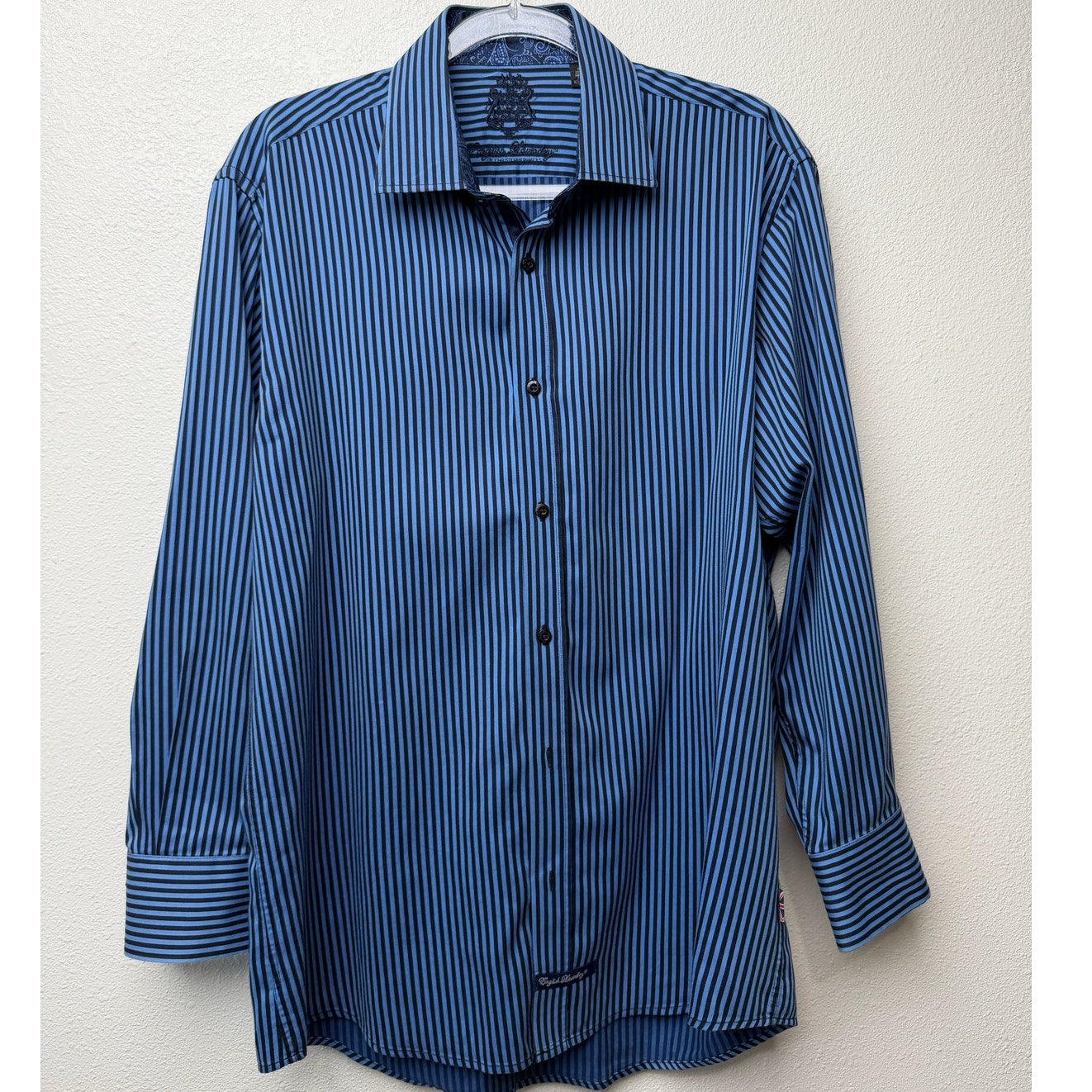 English Laundry Blue Black Stripe Button Front Shirt Mens L