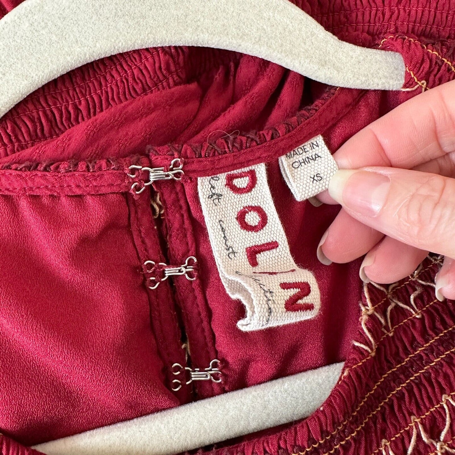 Anthropologie Dolan Red Left Coast Tansy Smocked Midi Ruffle-Shoulder Dress XS