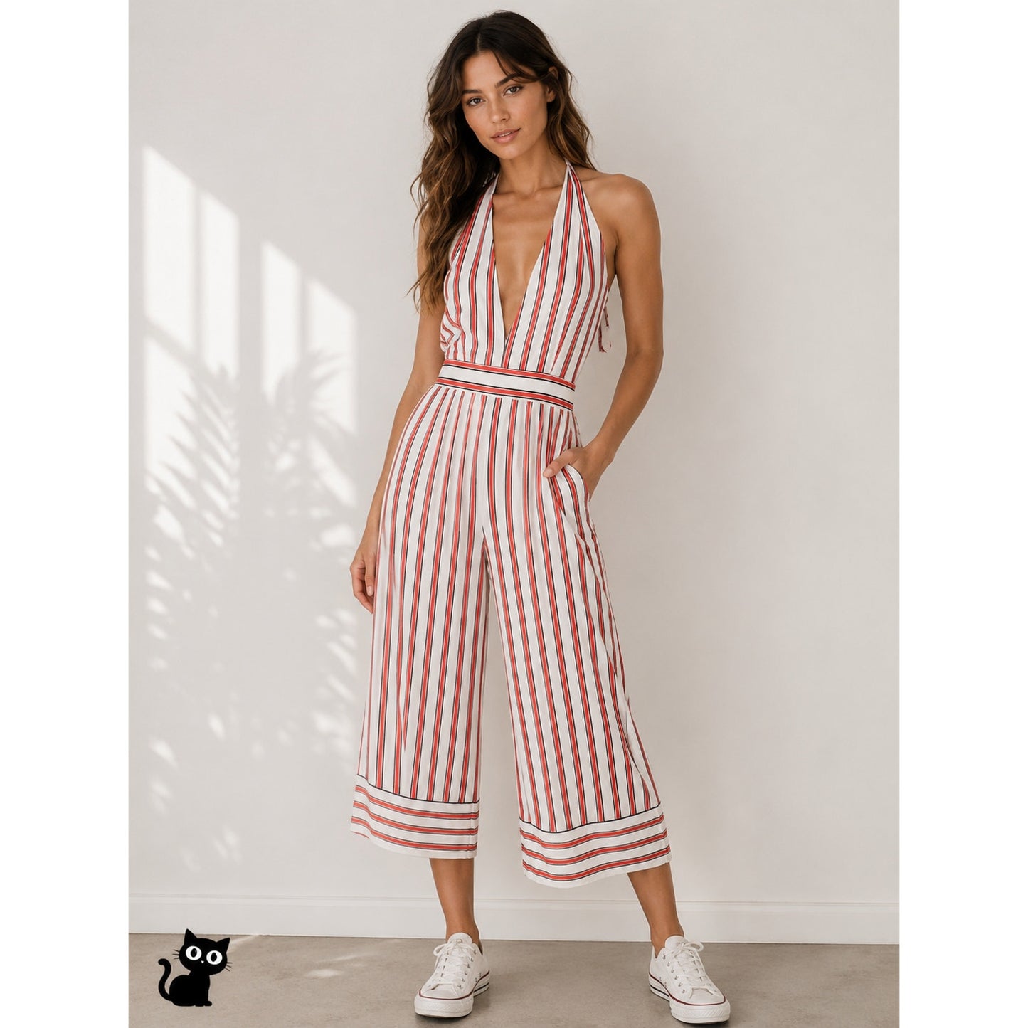 Urban Outfitters Raven White Red Blue Striped Halter Romper Jumpsuit S