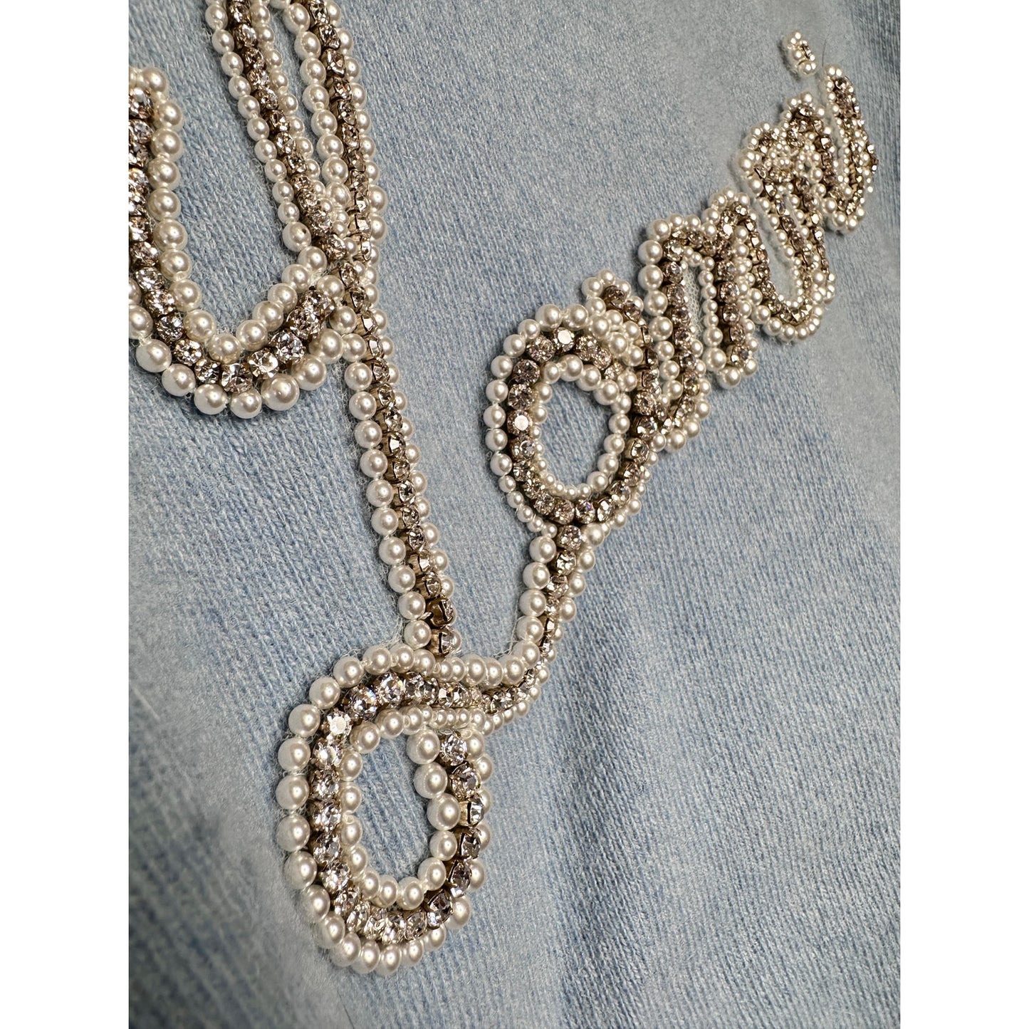 Lanvin Girls Pearl Logo Cashmere Sweater Baby Blue Size 12