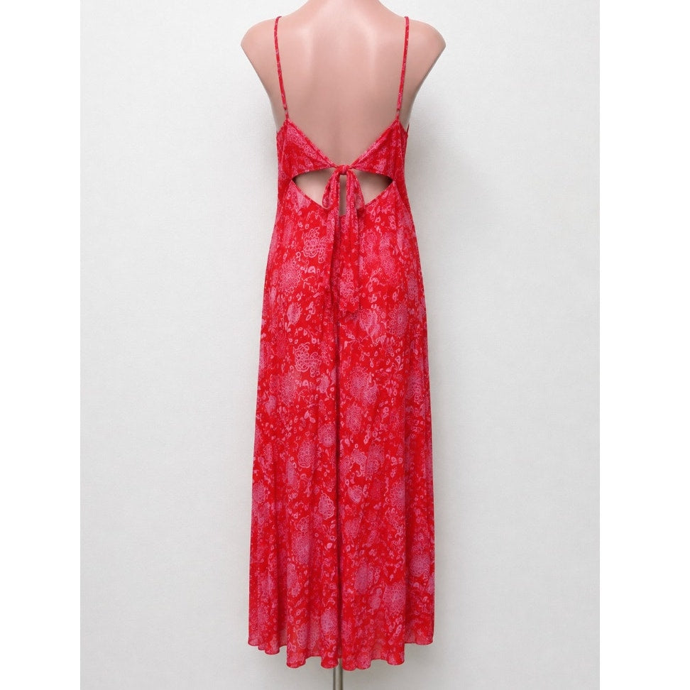 Lush Red & Pink Scoop Neck Open Tie Back Floral Print Boho Midi Sun dress S