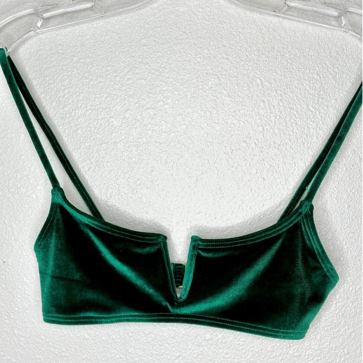 South Beach Forest Green Jade Velvet V-Cutout Bikini Top Gold Hardware 6