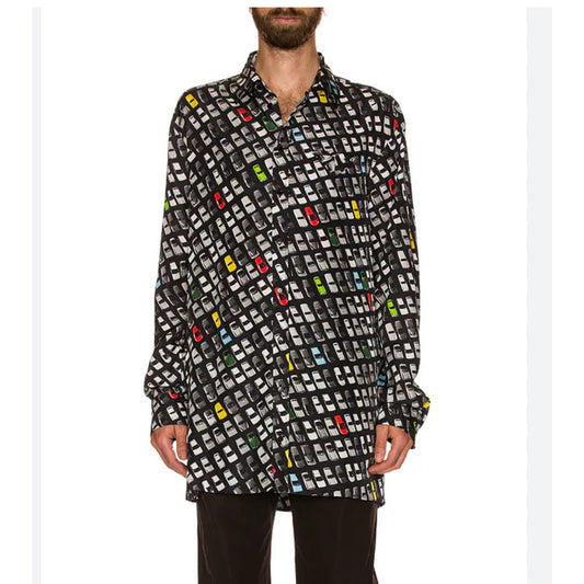 Bottega Veneta Black Car Print Long Sleeve Button Shirt Tunic 54 / L