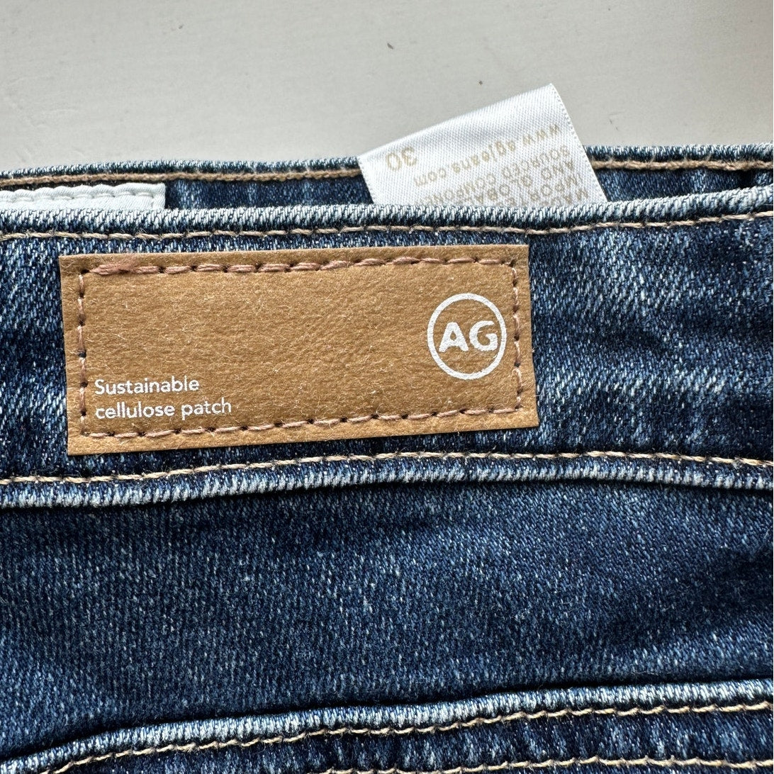 AG Dark Wash Whiskered Prima Cigarette Leg Japanese Fabric Jean 30