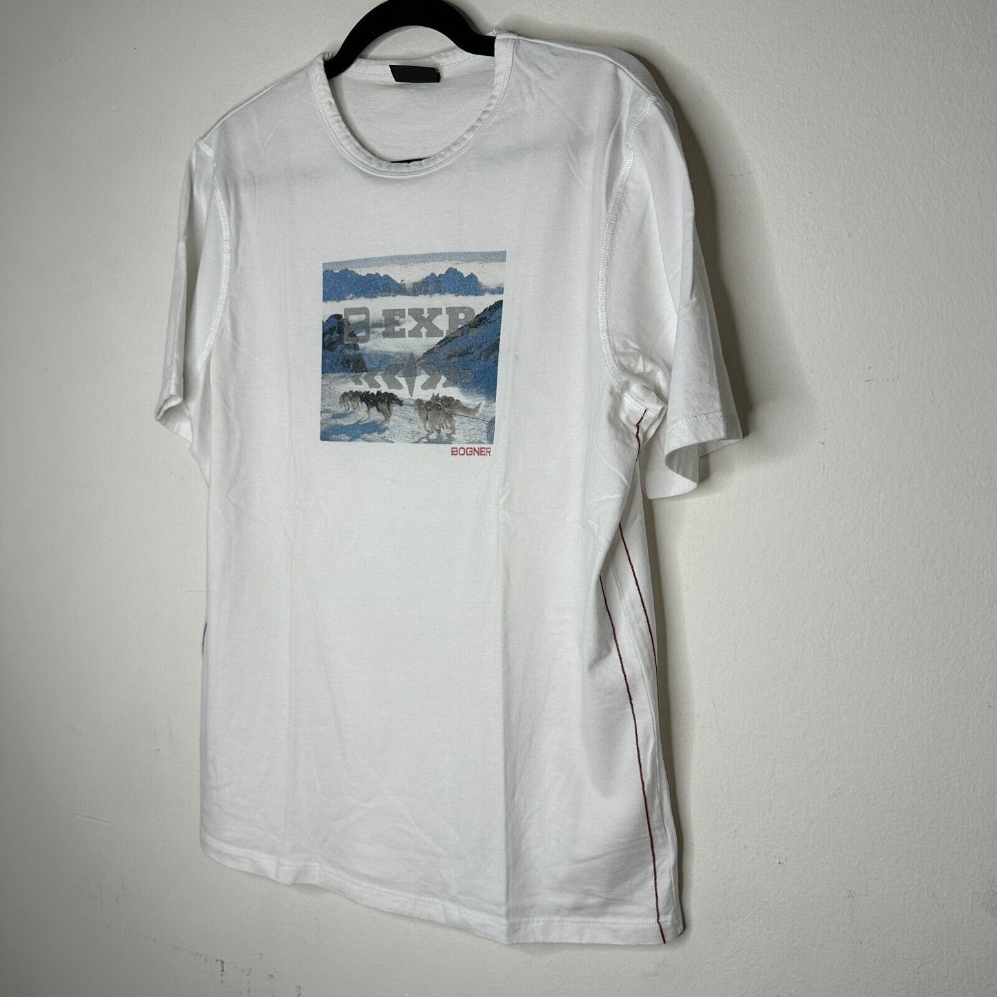 Bogner Ivory Blue Dog Sled Graphic Short Sleeve Round Neck Tee Shirt XL