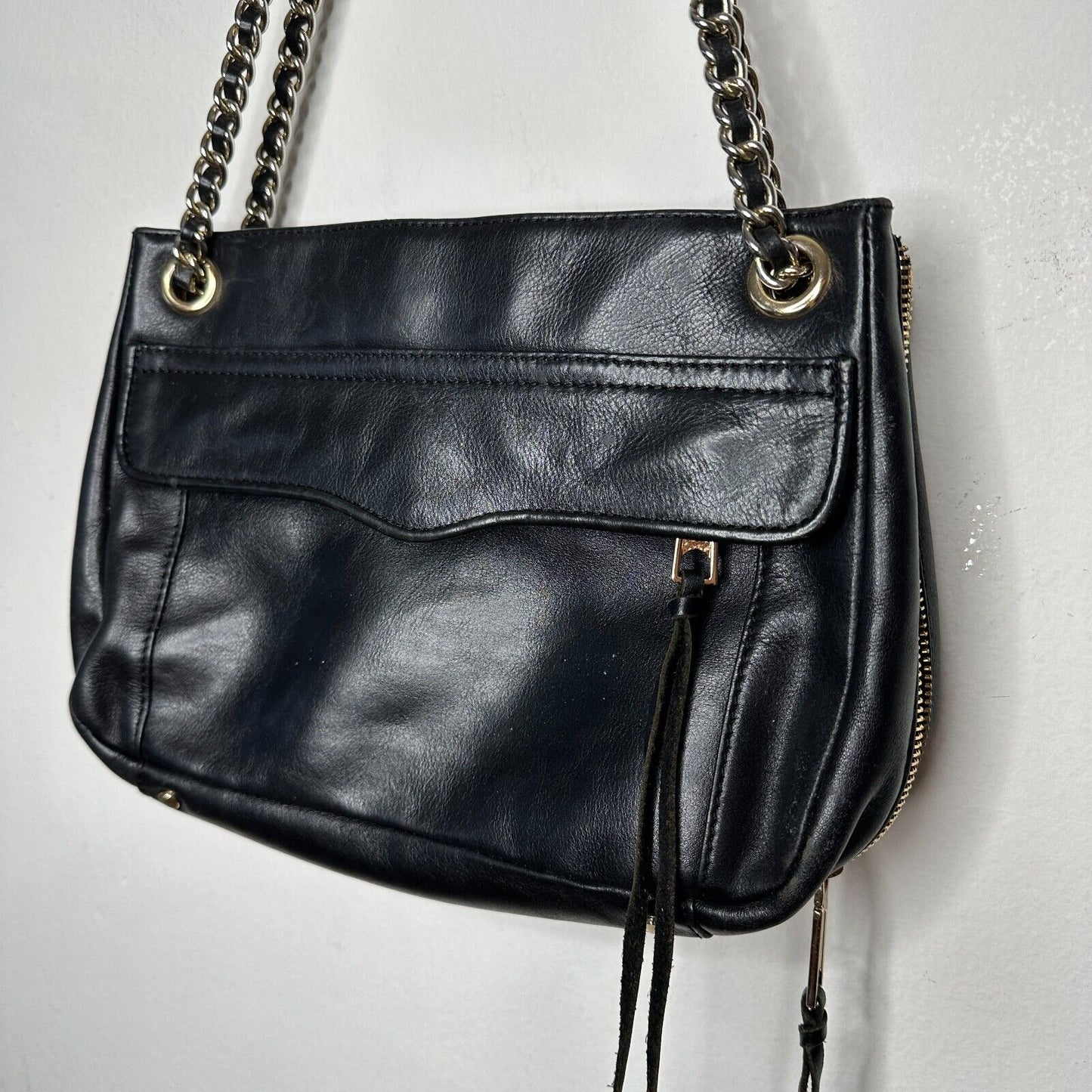 Rebecca Minkoff Black Leather Shoulder Bag Purse with Gold Hardware Chain Strap