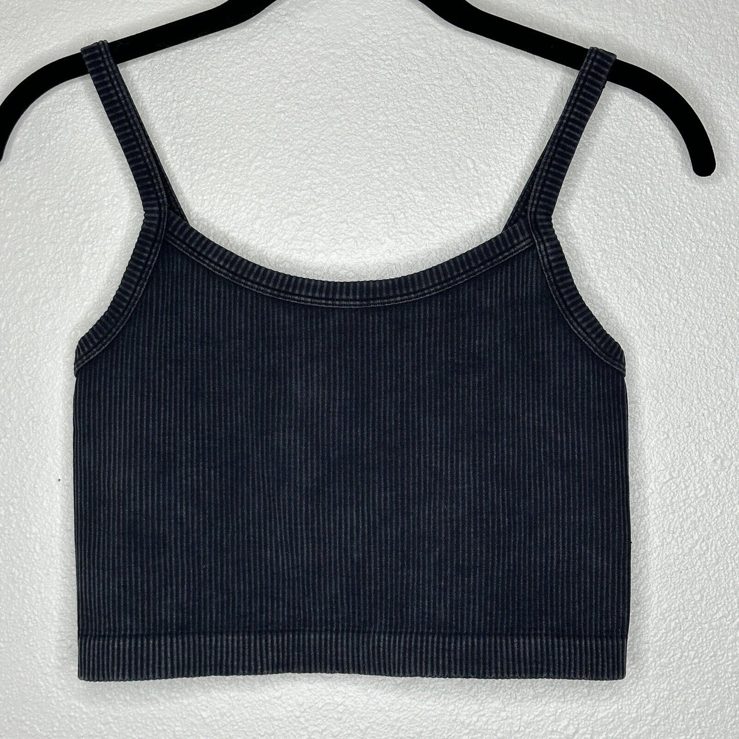 Forever 21 Faded Black Ribbed Square Neck Spaghetti Strap Crop Tank Top S / M