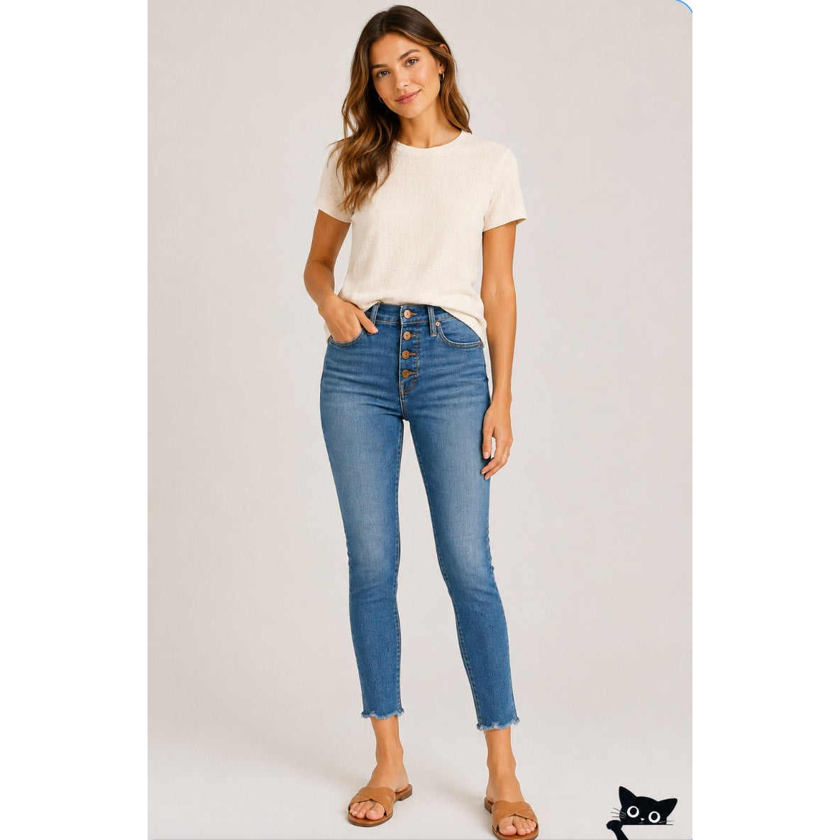 Madewell Medium wash 10" High Rise Skinny Button Fly Raw Hem Jeans 26