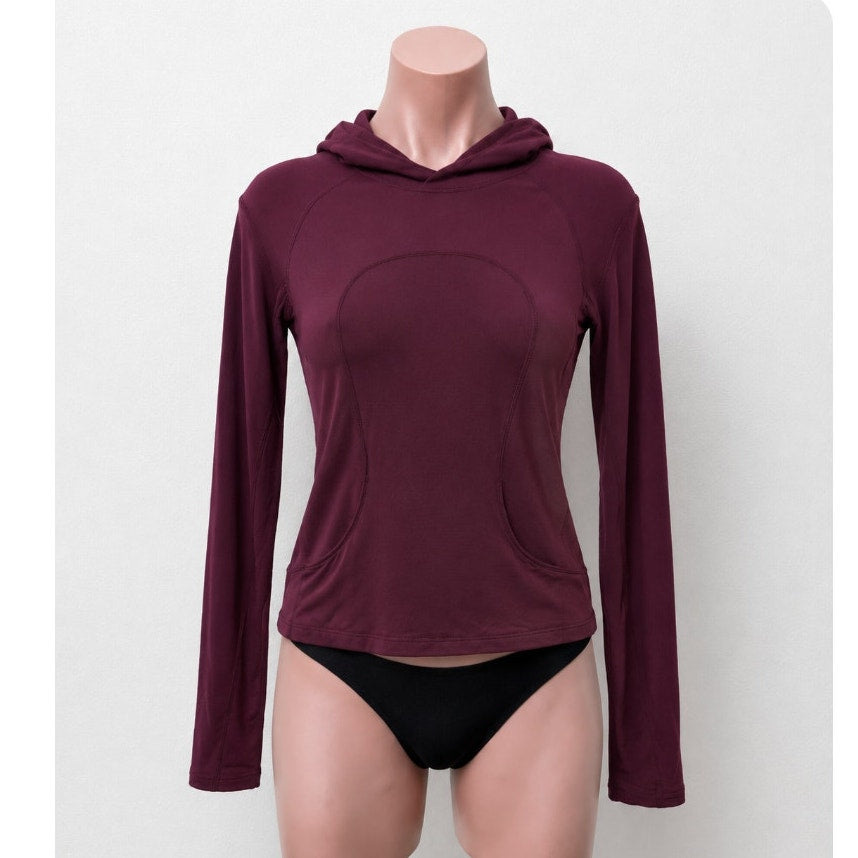 Lululemon Burgundy Long Sleeve Front Pocket Hooded Shirt 4