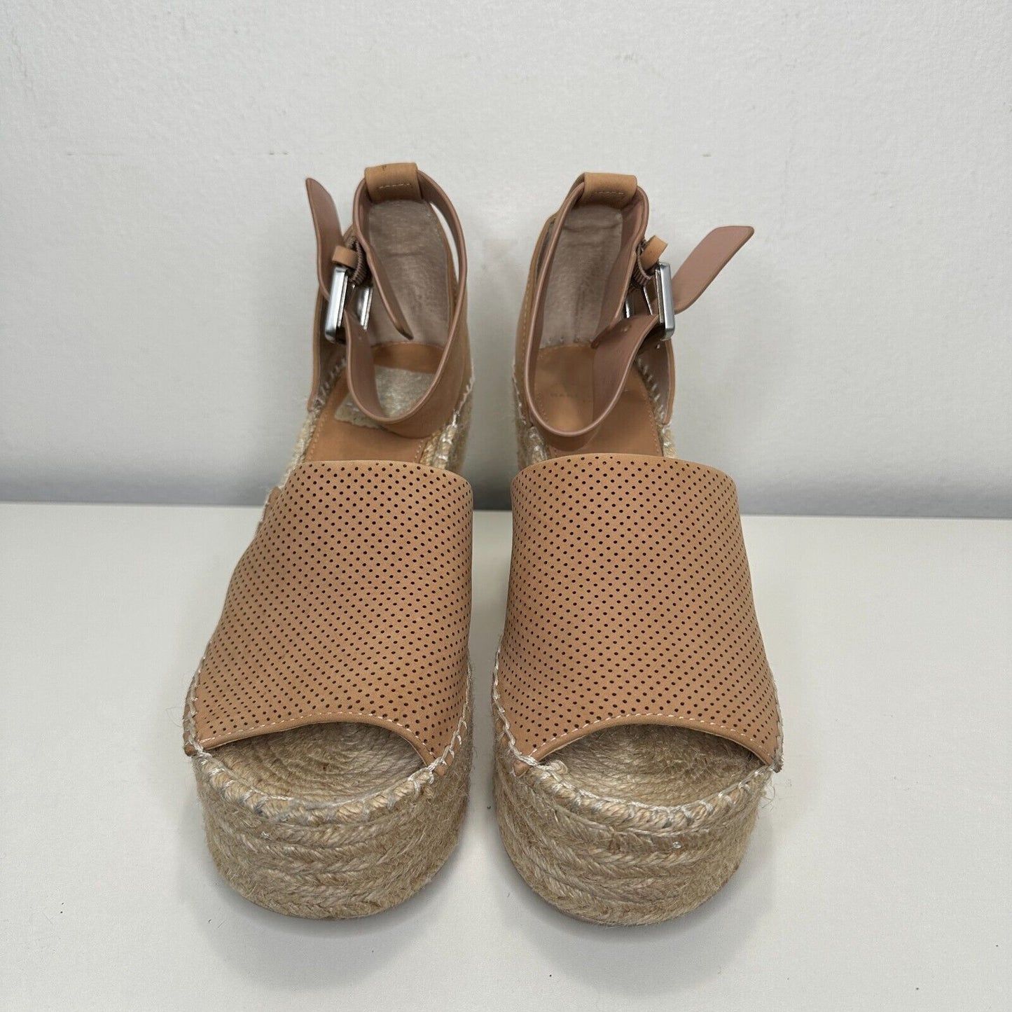 Marc Fisher Cute Tan Adalyne Platform Leather Open Toe Espadrille Wedges 7.5