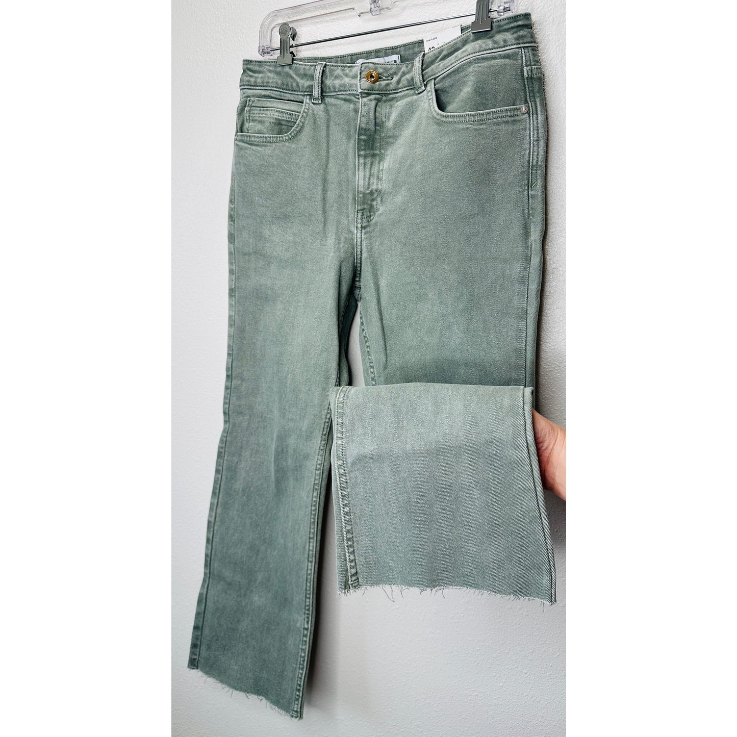 NWT Zara Olive Mini Flare High Rise Flare Leg Ankle Stretch Jean 10