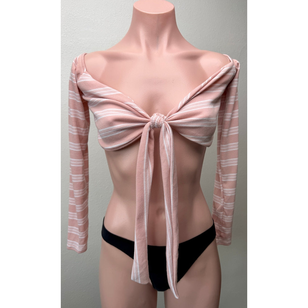 PrettyLittleThing Peach Stripe Tie Crop Top Womens US 6