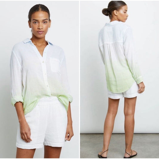 Rails Ellis Blue Mint Dip Dye Button Down Long Sleeve Chest Pocket Gauze Shirt