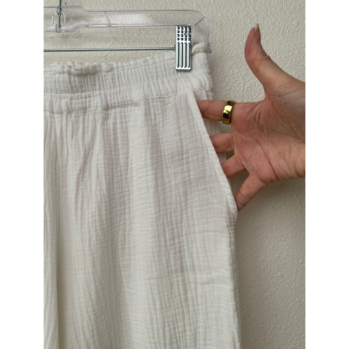 Rails Leon White Gauze Wide Leg Pants Elastic Waist US S