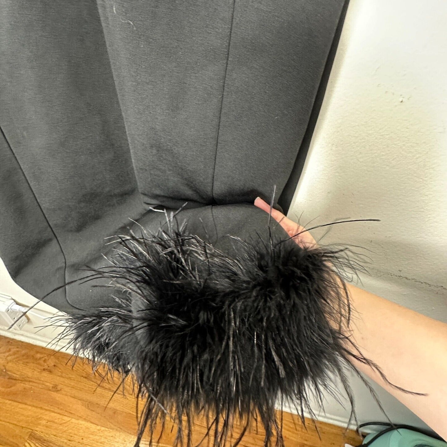 Klesis Black Kori Strapless Midi Feathered Bottom Boned Corset Zip Back Large