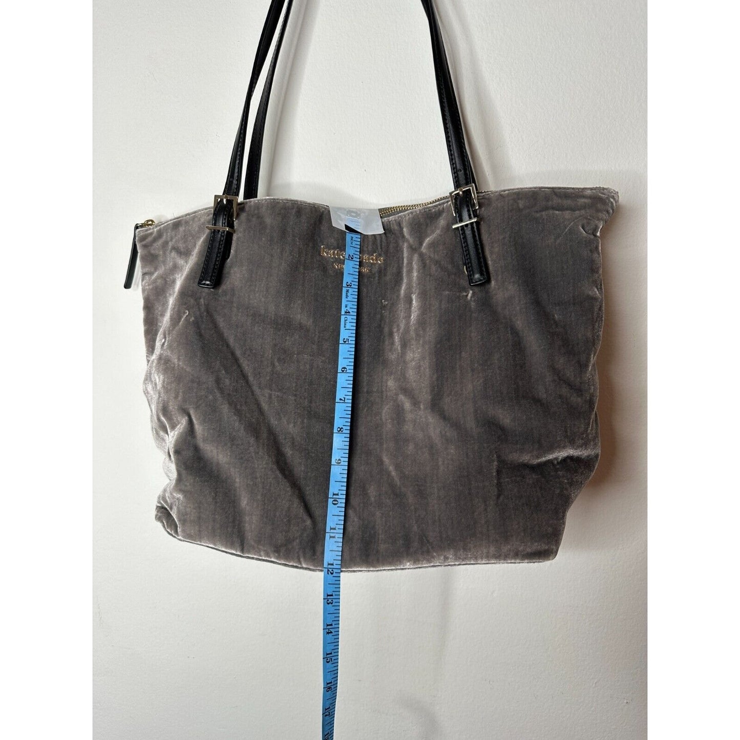 NWOT Kate Spade Dark Gray Kona Dawn Place Velvet Leather Handle Tote Bag L