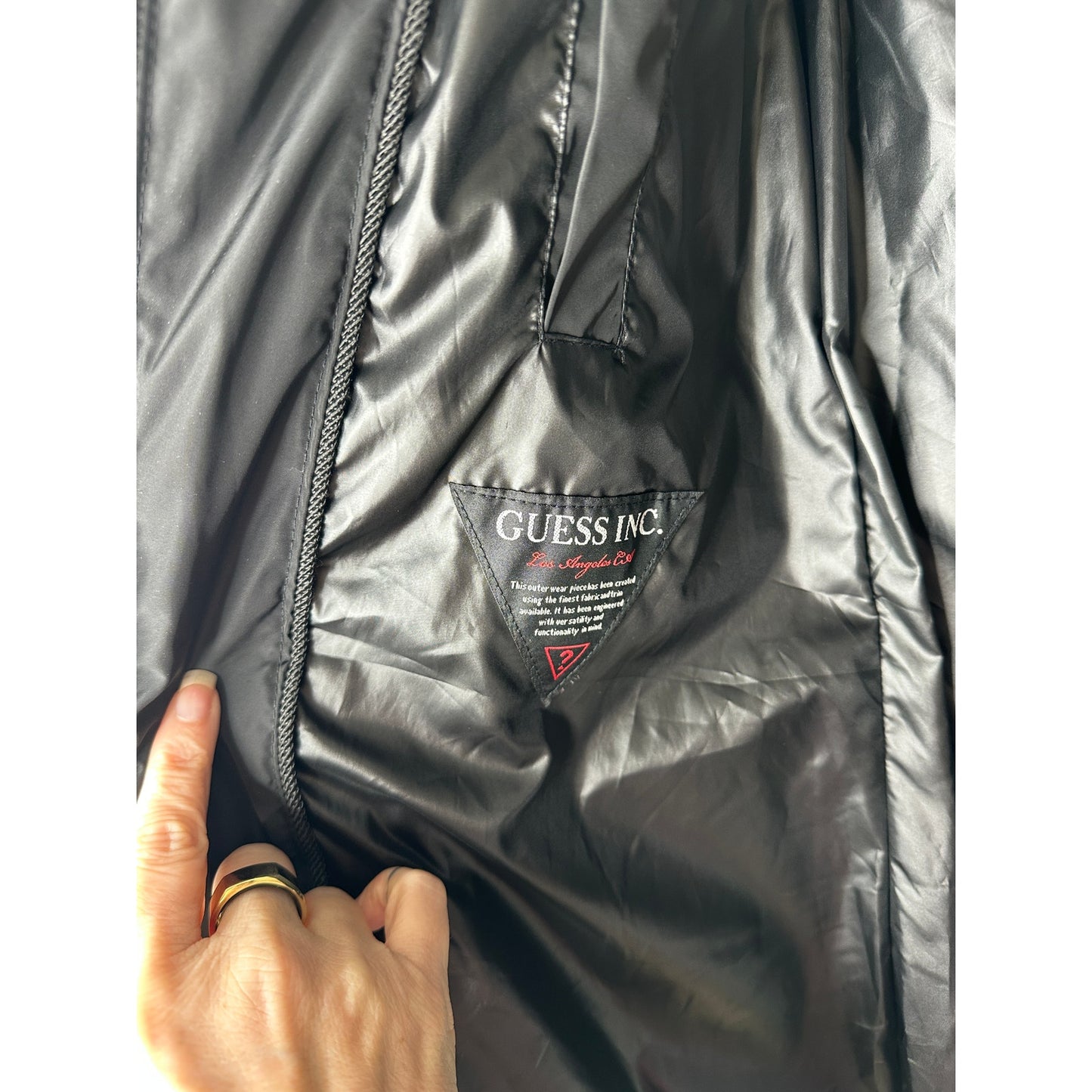 Guess Black Long Line Front Zip Hooded Puffer Jacket S