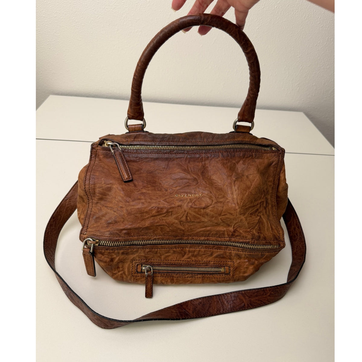 Givenchy Cognac Brown Zip Satchel Bag Women's