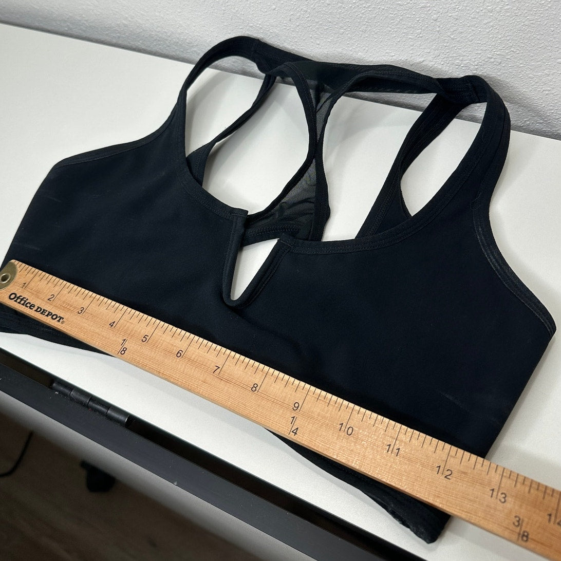L SPACE Black V-Neck Back Mesh Racerback Sports Bra Large