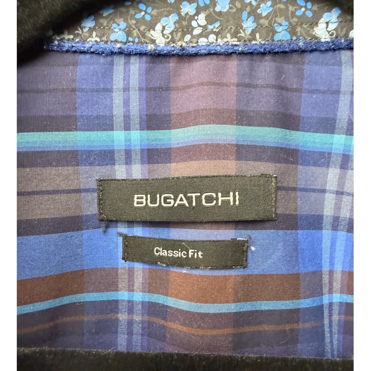 Bugatchi Plaid Button Front Shirt Blue Brown Gray Men’s L