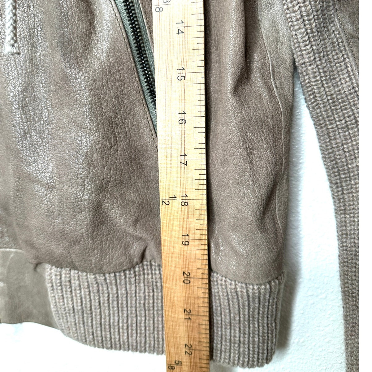 Haute Hoodie Fawn Taupe Lamb & Ribbed Knit Front Zip Hoodie Jacket S