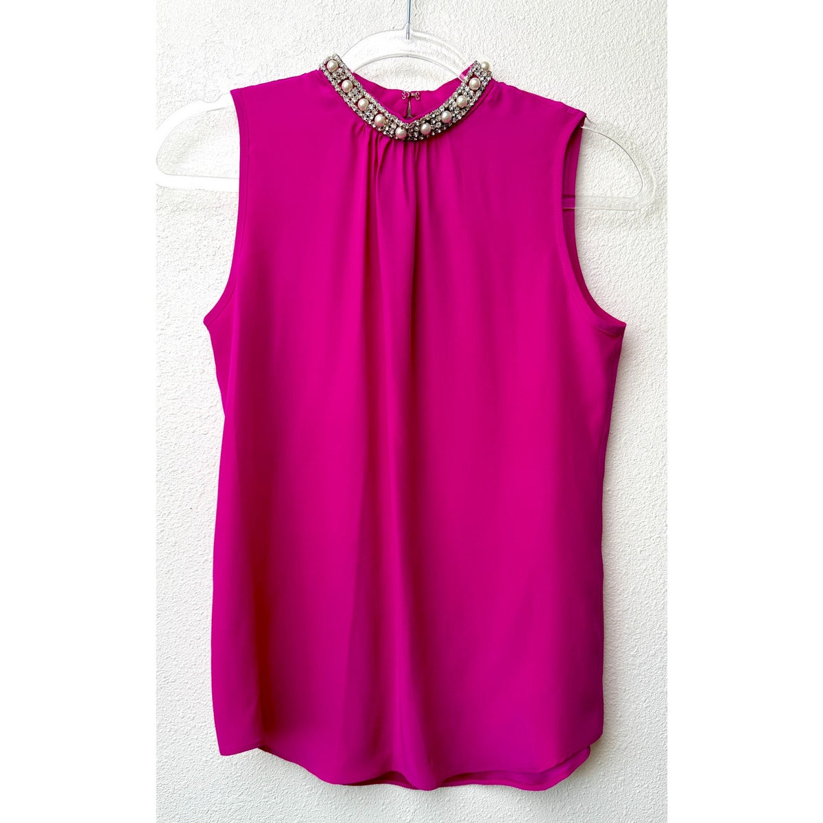 Amanda Uprichard Silk Pearl High Neck Blouse US S Pink
