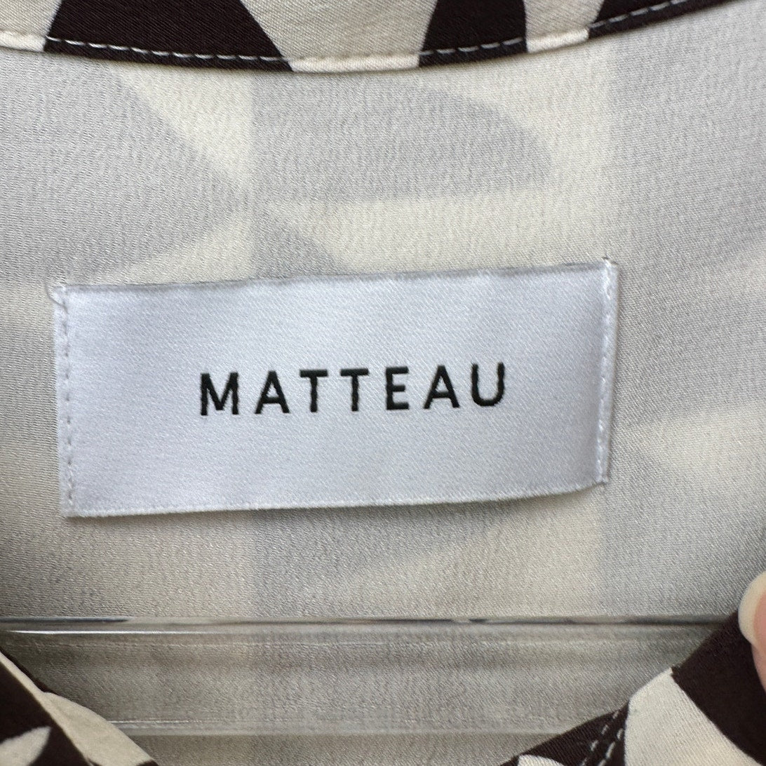 Matteau Cream Brown Geometric Silk Button Front Shirt US 10
