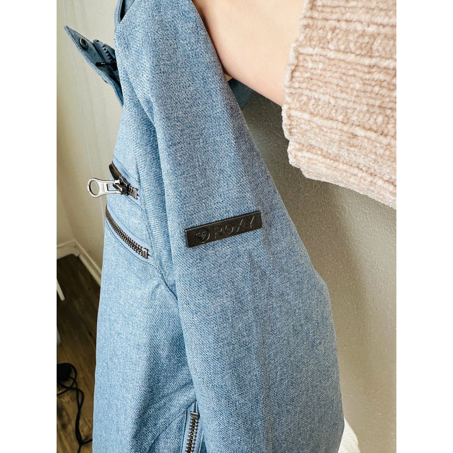 Roxy Kjersti Buaas Retro Blue Denim Removable Hood Zip Jacket S
