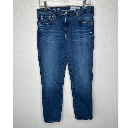 AG Medium Dark Wash Prima Cigarette Leg Whiskered Jeans 30R