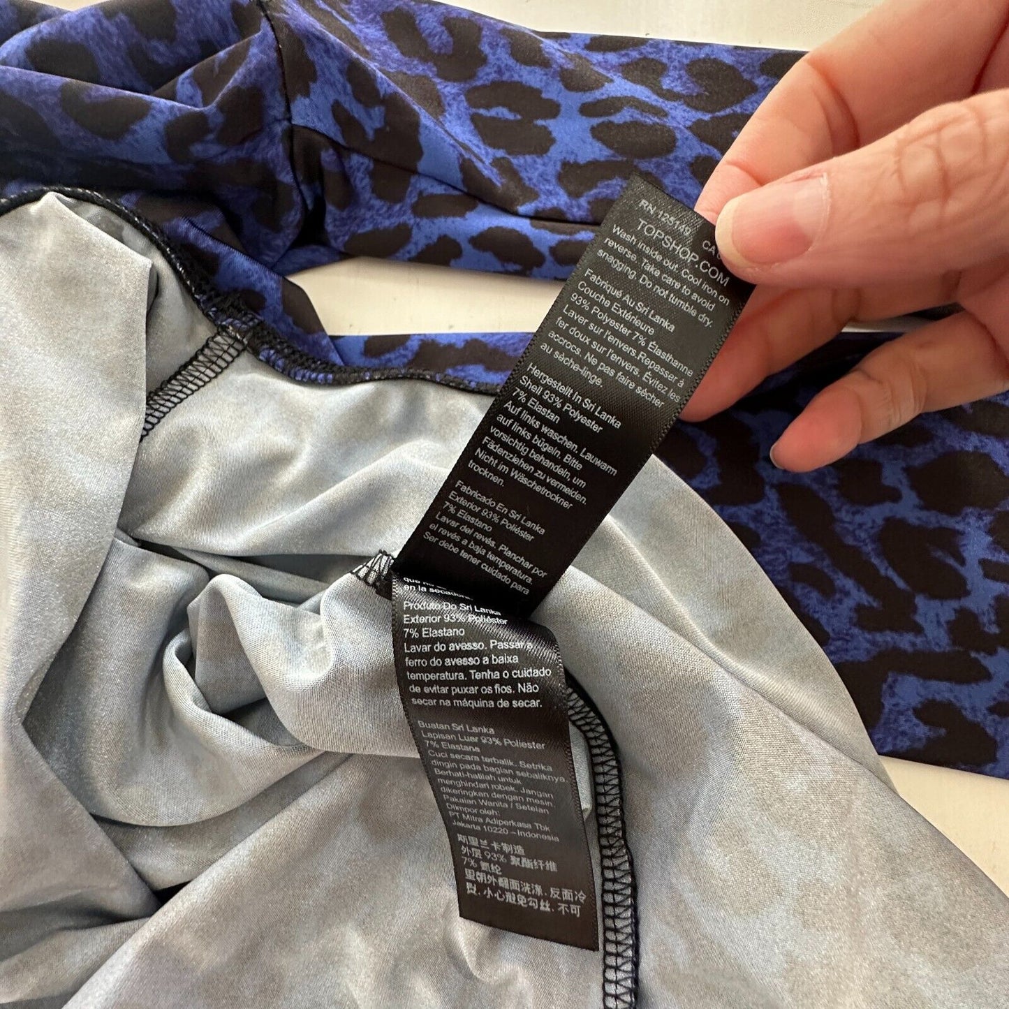 Topshop x Halpern Blue & Black Cheetah Mock Neck Back Zip Snap Bottom Bodysuit 2