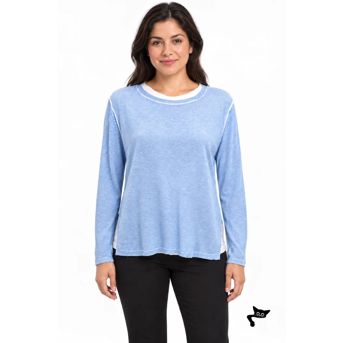 Nati Blue White Layered Knit Sweater Women M
