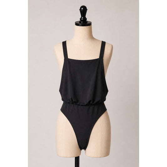 CQ by CQ Sexy Black Square Neck Low Back Zip Bodysuit Medium