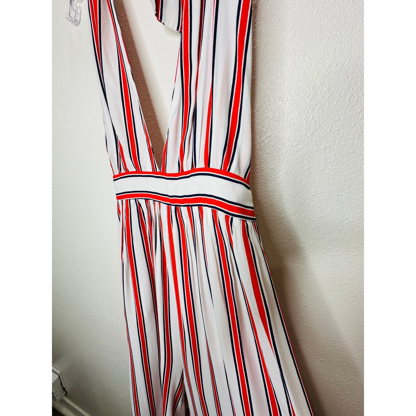 Urban Outfitters Raven White Red Blue Striped Halter Romper Jumpsuit S