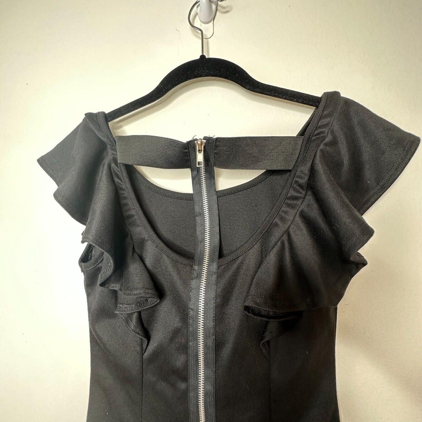 Sexy Satin Black Ruffle Sleeveless Mini Exposed Back T Design Small