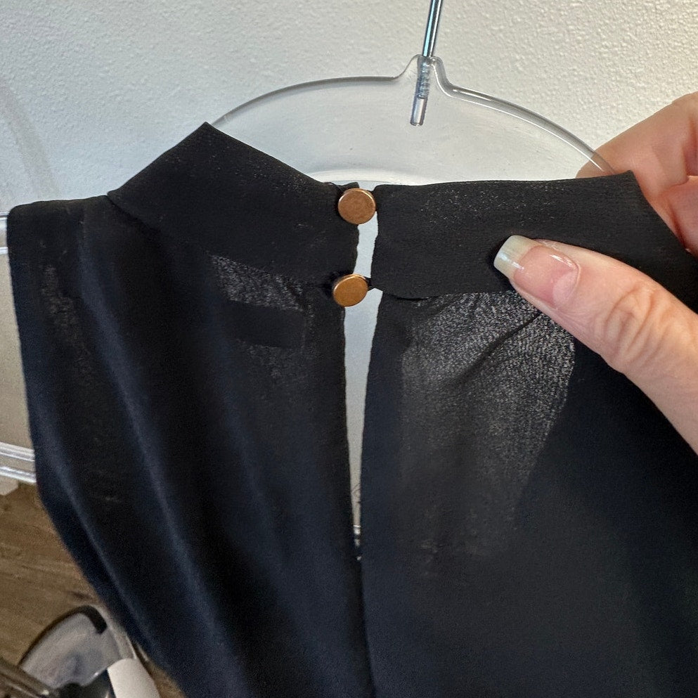 Zara Basic Black Sheer Mesh High Neck Sleeveless Keyhole Back Romper S