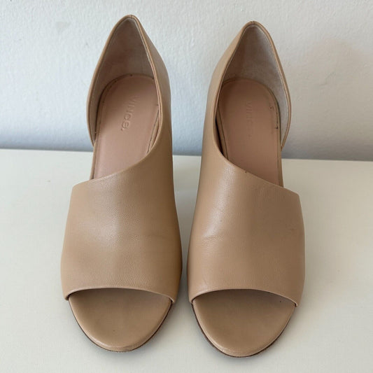 VINCE Percey Taupe Leather Open Toe Block Heel Sandals Jute Wrapped Heels 8.5