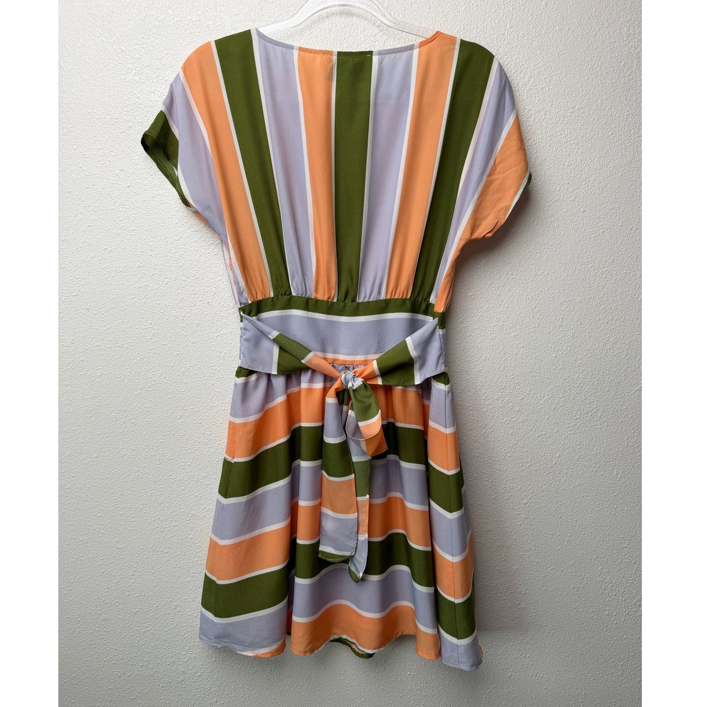 Bar III Front Row Striped Belted Fit & Flare Dress Peach Green Lilac Sz S