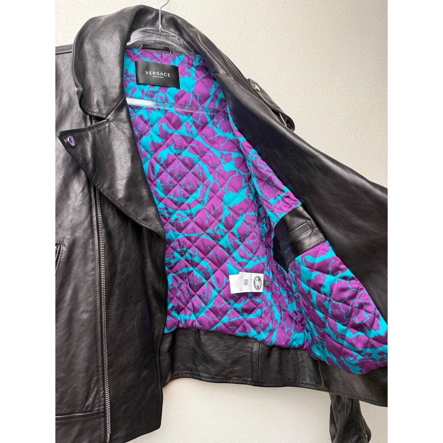 Versace Black Leather Moto Biker Jacket Men L