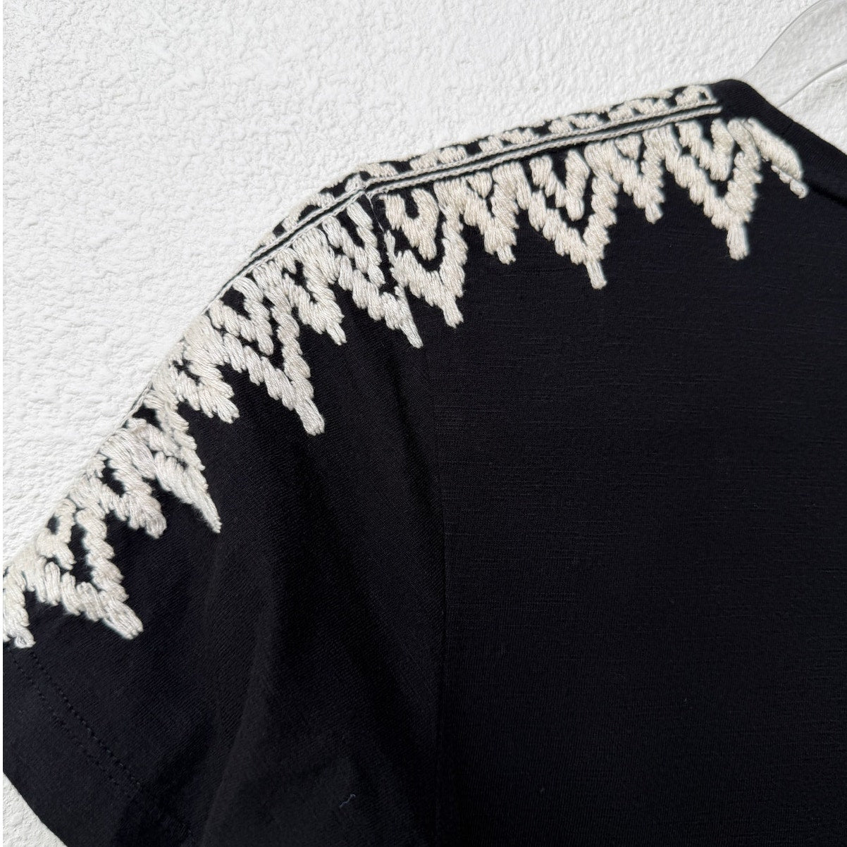 Pepin Black Short Sleeve Shirt with Embroidered Shoulders – XS