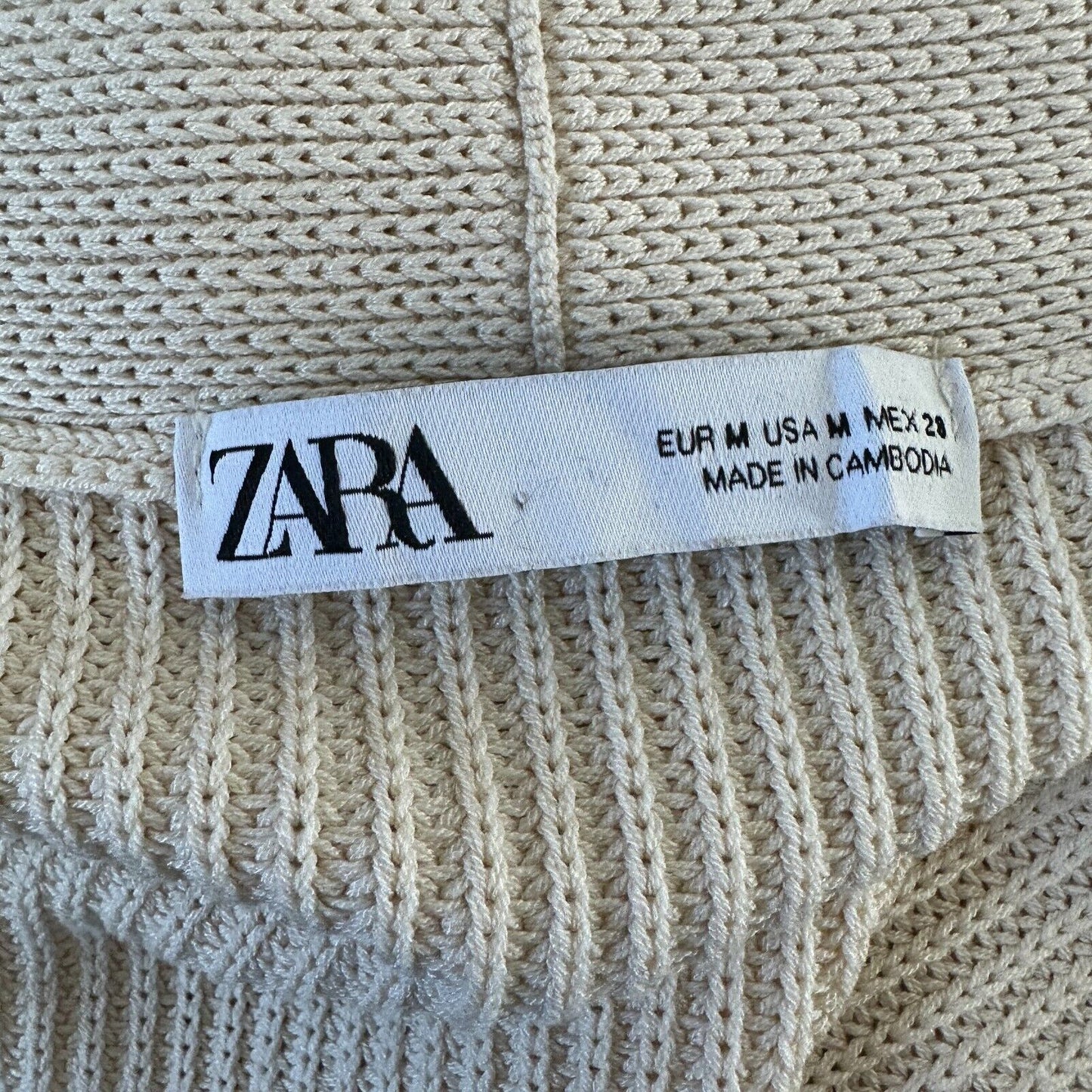 Zara Cream Heavy Ribbed Knit Longline Open Face Cardigan Sweater Ribbed Medium
