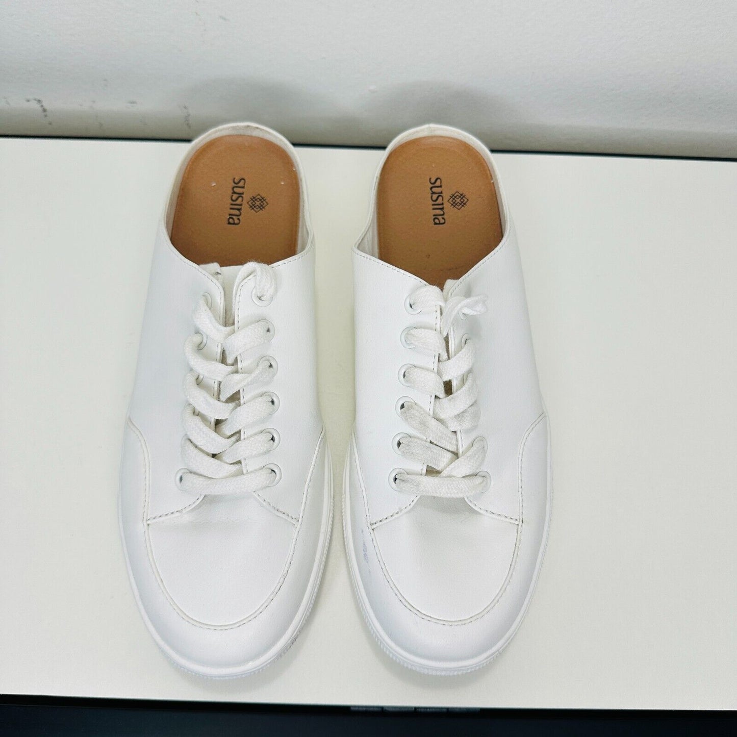 Susina White Leatherette Brynlee Closed Toe Slide-In Casual Mule Sneakers 9