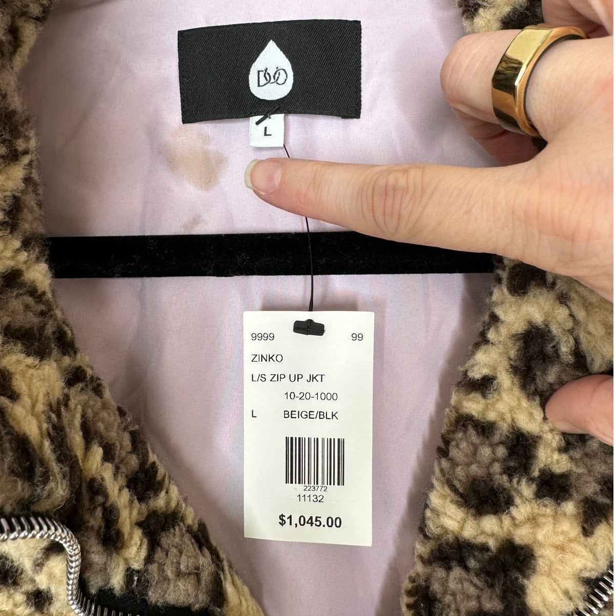 NWT DUO LTD Zinko Beige & Black Cheetah Print Fuzzy Long Sleeve Jacket L