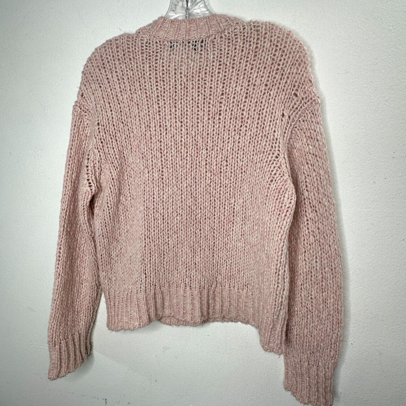 360 Cashmere Abbot Pale Rose Pink Loose Knit Crew Neck Band Cuff Neck Sweater S